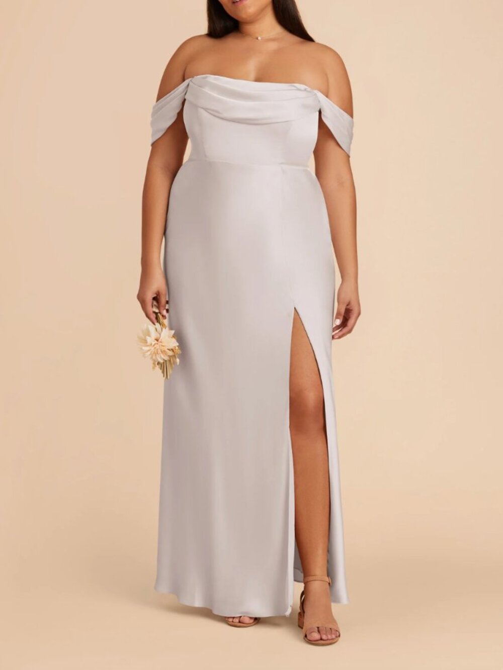 Mia Matte Satin Dress in Platinum Color